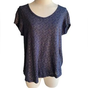 ***SOLD***CYNTHIA ROWLEY Short Sleeve Navy/Gold Top Size Medium
